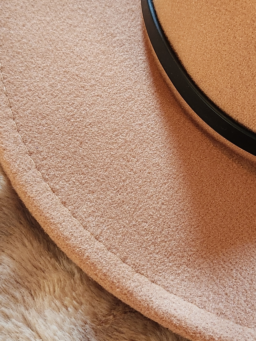 Womens Wide-Brim Hat in Camel with Black Band - Picture 5 of 6